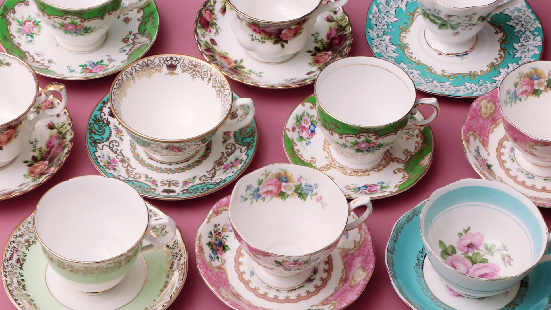 multiple flowered vintage teacups 