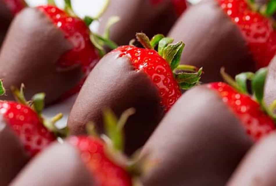 Close up view of chocolate covered strawberries