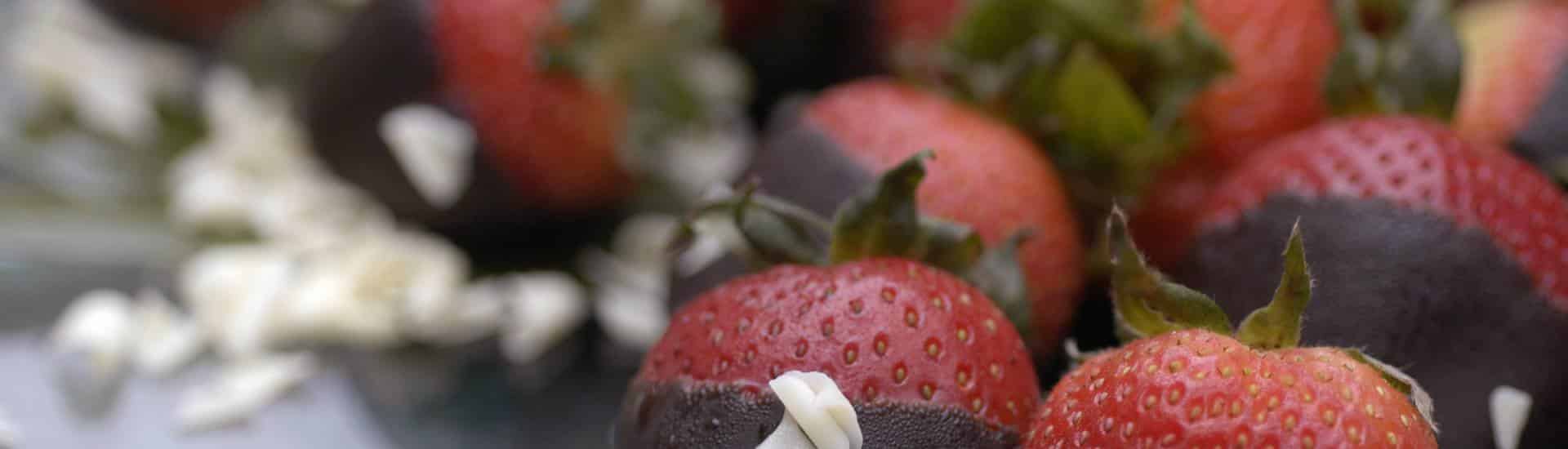 Close up view of chocolate dipped strawberries