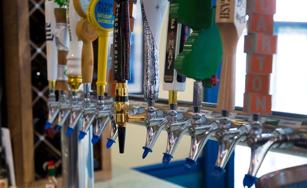 Close up view of beer taps