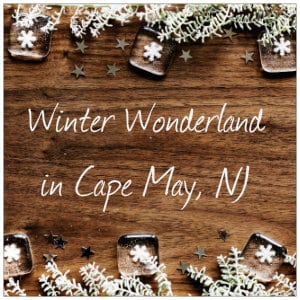 Wooden background with snow covered white pine branches and blocks of ice with snowflakes